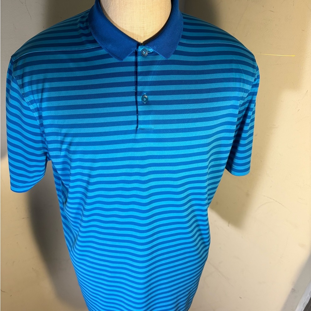 Nike DRI-FIT LARGE Blue Striped GOLF Polo Shirt(116)